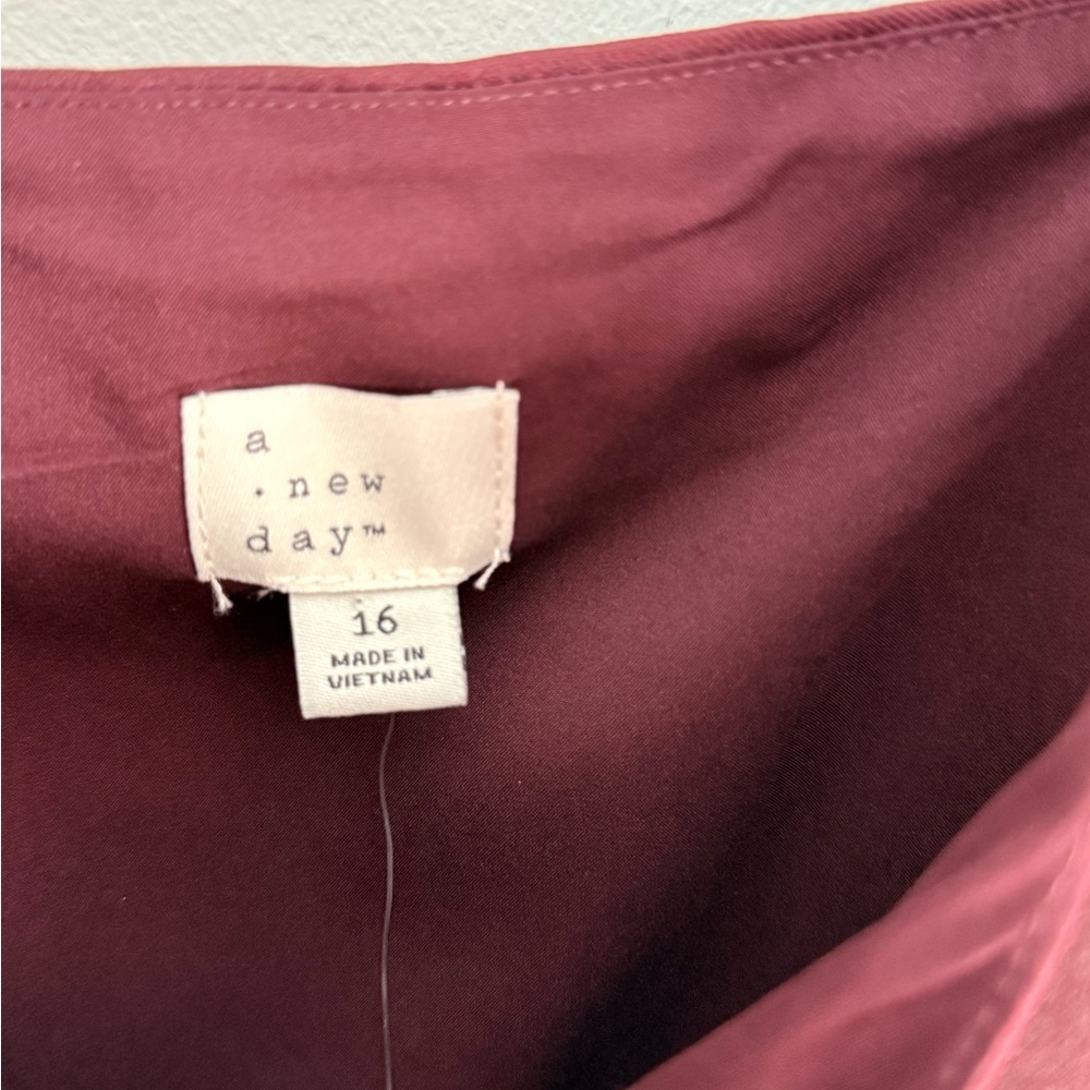 A New Day Burgundy Satin Square Neck Mini Dress NWT - Picture 5 of 8